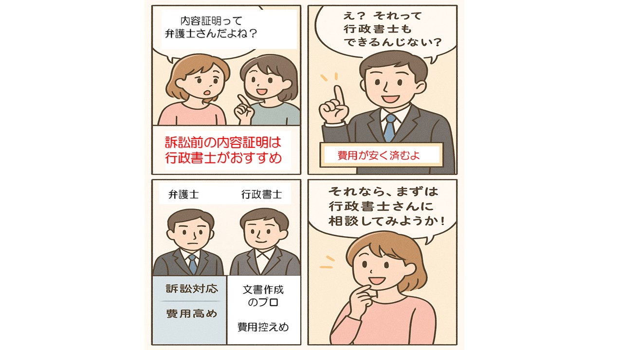 弁護士と行政書士の違いを描いた4コマ漫画