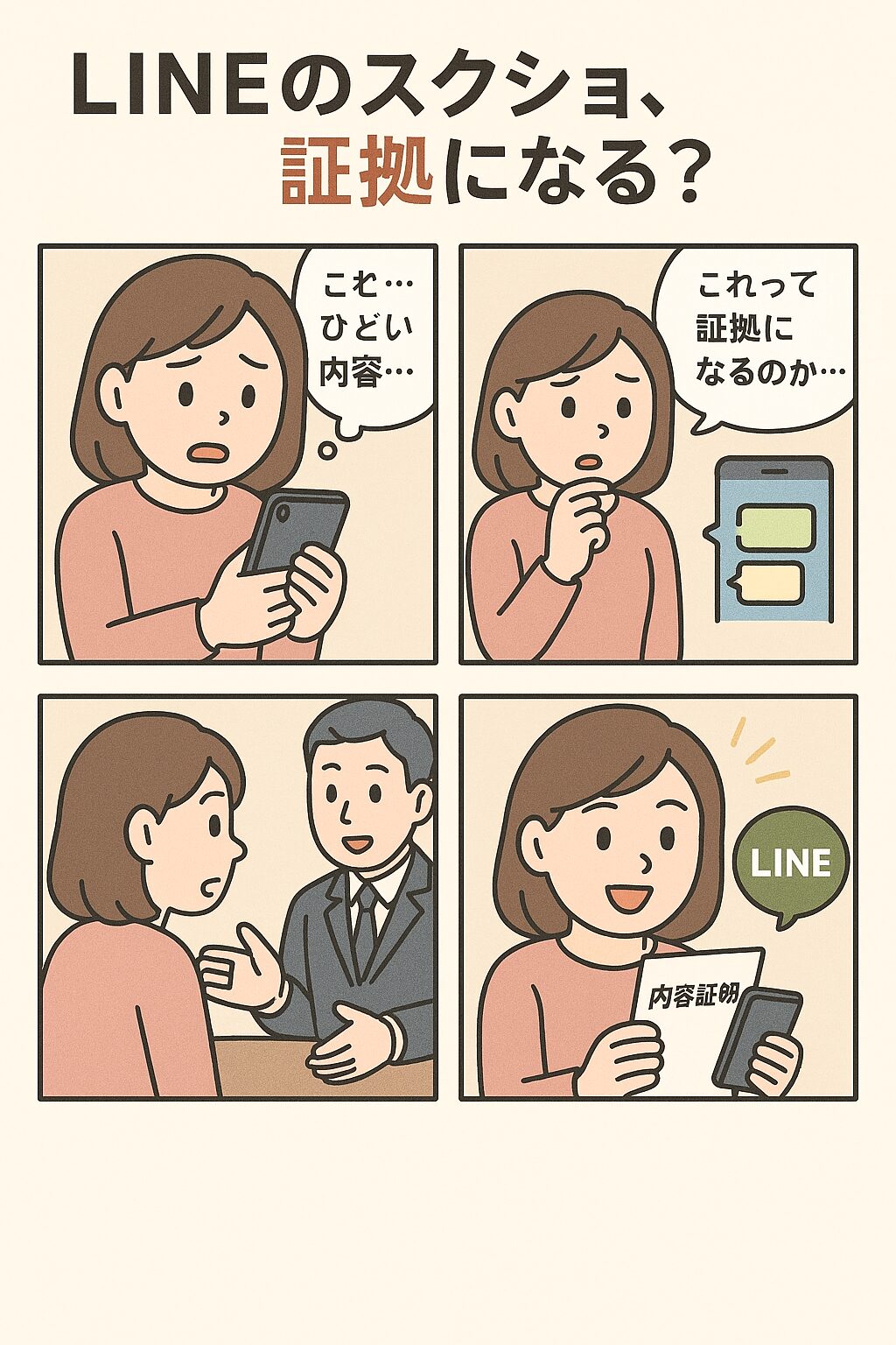 LINEスクショ証拠に関する4コマ漫画