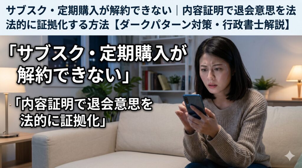 サブスク・定期購入が解約できない|内容証明で退会意思を法的に証拠化する方法【ダークパターン対策・行政書士解説】